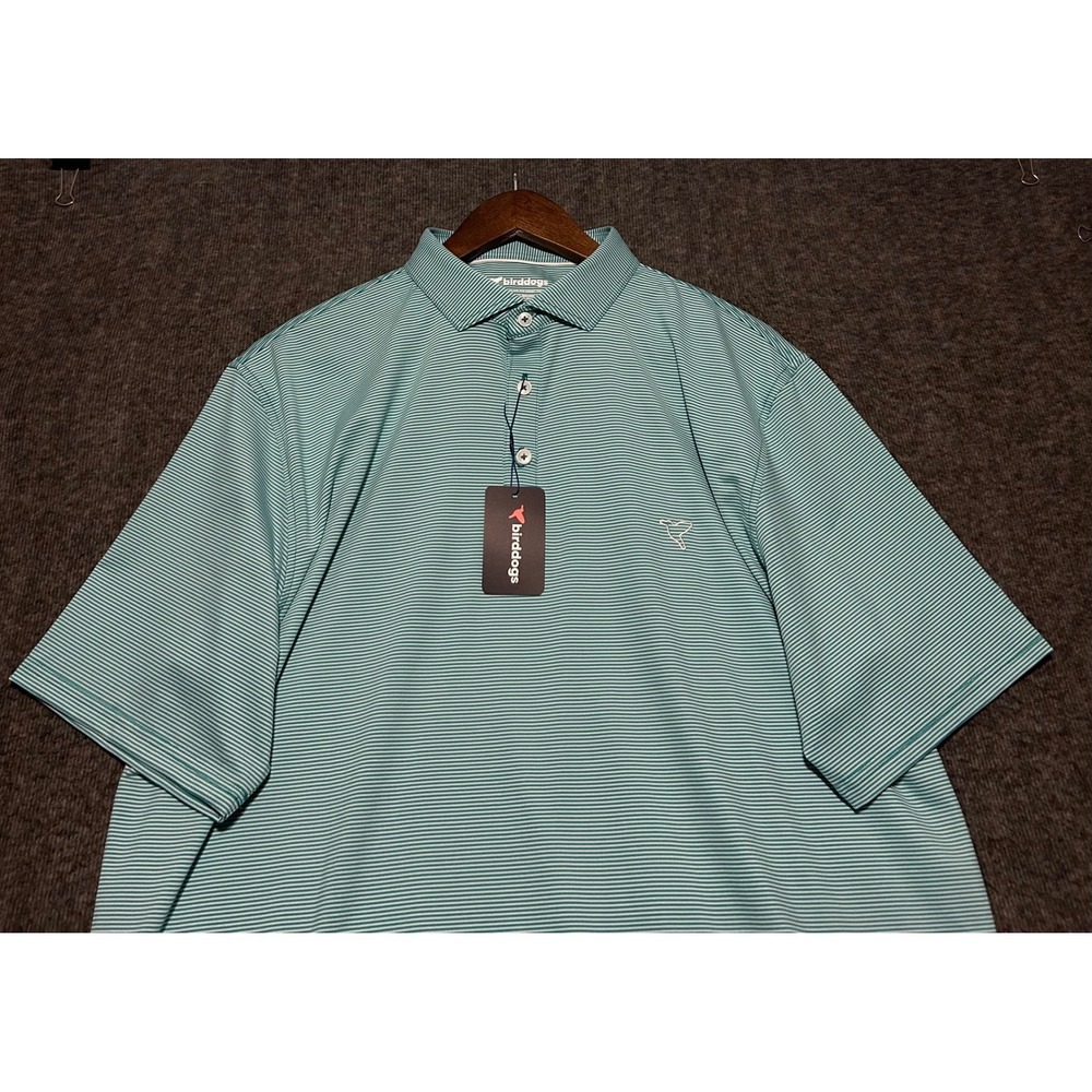 Birddogs polo shirt mens striped green mens size XL new casual golf performance